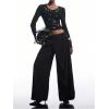 image:imageMakeMeChic Womens Grommet Eyelet Crew Neck Tee Shirt Long Sleeve Fitted Y2K Punk Crop TopsBlack