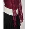 image:imageMakeMeChic Womens Halloween Lace Tops Tee Shirt Y2K Bell Sleeve Ruffle Backless Boho Crop TopsBurgundy