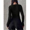 image:imageMakeMeChic Womens Jersey Shirts Color Blocking Crop Tops V Neck Long Sleeve Fitted Fall T ShirtBlack