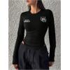 image:imageMakeMeChic Womens Jersey Shirts Color Blocking Crop Tops V Neck Long Sleeve Fitted Fall T ShirtBlack