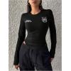 image:imageMakeMeChic Womens Jersey Shirts Color Blocking Crop Tops V Neck Long Sleeve Fitted Fall T ShirtBlack