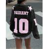 image:imageMakeMeChic Womens Jersey Shirts Number Print Long Sleeve V Neck Oversized Y2k Tee Tops StreetwearMulticolor