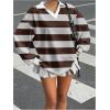 image:imageMakeMeChic Womens Jersey Striped Tee Shirt Spring Collar V Neck Long Sleeve Retro Y2K TopsBrown and Grey