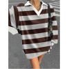 image:imageMakeMeChic Womens Jersey Striped Tee Shirt Spring Collar V Neck Long Sleeve Retro Y2K TopsBrown and Grey