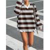 image:imageMakeMeChic Womens Jersey Striped Tee Shirt Spring Collar V Neck Long Sleeve Retro Y2K TopsBrown and Grey