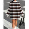 image:imageMakeMeChic Womens Jersey Striped Tee Shirt Spring Collar V Neck Long Sleeve Retro Y2K TopsBrown and Grey