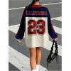 image:imageMakeMeChic Womens Jersey Striped Tee Shirt Spring Collar V Neck Long Sleeve Retro Y2K TopsMulticolor