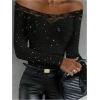 image:imageMakeMeChic Womens Lace Off The Shoulder T Shirt Glitter Long Sleeve Fitted Party TopsBlack
