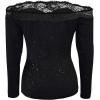 image:imageMakeMeChic Womens Lace Off The Shoulder T Shirt Glitter Long Sleeve Fitted Party TopsBlack