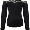 image:imageMakeMeChic Womens Lace Off The Shoulder T Shirt Glitter Long Sleeve Fitted Party TopsBlack
