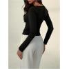 image:imageMakeMeChic Womens Lace Top Square Neck T Shirt Bow Button Front Long Sleeve Slim Fit TopsBlack