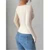 image:imageMakeMeChic Womens Long Sleeve Fall Cute Tops 3D Floral Pearl Scoop Neck Elegant Boho TopsApricot