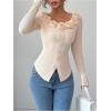 image:imageMakeMeChic Womens Long Sleeve Fall Cute Tops 3D Floral Pearl Scoop Neck Elegant Boho TopsApricot