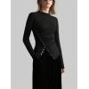 image:imageMakeMeChic Womens Long Sleeve Shirts Crew Neck Button Detail Asymmetrical Hem Blouse Y2k Goth TopsBlack