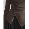 image:imageMakeMeChic Womens Long Sleeve Shirts Crew Neck Button Detail Asymmetrical Hem Blouse Y2k Goth TopsBrown