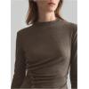 image:imageMakeMeChic Womens Long Sleeve Shirts Crew Neck Button Detail Asymmetrical Hem Blouse Y2k Goth TopsBrown
