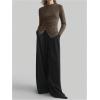 image:imageMakeMeChic Womens Long Sleeve Shirts Crew Neck Button Detail Asymmetrical Hem Blouse Y2k Goth TopsBrown