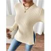 image:imageMakeMeChic Womens Long Sleeve Shirts Crew Neck Split Side Knit Loose Fit Lightweight Pullover SweatersApricot