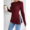 image:imageMakeMeChic Womens Long Sleeve Shirts Crew Neck Split Side Knit Loose Fit Lightweight Pullover SweatersBurgundy