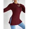 image:imageMakeMeChic Womens Long Sleeve Shirts Crew Neck Split Side Knit Loose Fit Lightweight Pullover SweatersBurgundy