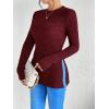 image:imageMakeMeChic Womens Long Sleeve Shirts Crew Neck Split Side Knit Loose Fit Lightweight Pullover SweatersBurgundy