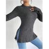 image:imageMakeMeChic Womens Long Sleeve Shirts Crew Neck Split Side Knit Loose Fit Lightweight Pullover SweatersGrey