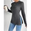 image:imageMakeMeChic Womens Long Sleeve Shirts Crew Neck Split Side Knit Loose Fit Lightweight Pullover SweatersGrey