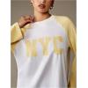 image:imageMakeMeChic Womens Long Sleeve T Shirt Color Block Letter Print Crew Neck TopsWhite