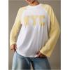 image:imageMakeMeChic Womens Long Sleeve T Shirt Color Block Letter Print Crew Neck TopsWhite
