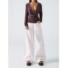 image:imageMakeMeChic Womens Low Cut T Shirt Draped Front Ruched Long Sleeve Old Money TopsCoffee Brown