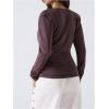 image:imageMakeMeChic Womens Low Cut T Shirt Draped Front Ruched Long Sleeve Old Money TopsCoffee Brown