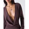 image:imageMakeMeChic Womens Low Cut T Shirt Draped Front Ruched Long Sleeve Old Money TopsCoffee Brown