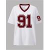 image:imageMakeMeChic Womens Number Graphic Jersey Shirts Y2k V Neck Short Sleeve Football Tee Tops Streetwear Going Out TopsRed