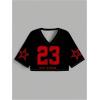 image:imageMakeMeChic Womens Number Print V Neck Jersey Shirt Half Sleeve Y2K Tee Crop TopsRed and Black