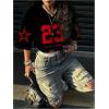 image:imageMakeMeChic Womens Number Print V Neck Jersey Shirt Half Sleeve Y2K Tee Crop TopsRed and Black