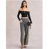 image:imageMakeMeChic Womens Off The Shoulder Crop Tops Ruched Long Sleeve Fitted Going Out T ShirtBlack