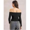 image:imageMakeMeChic Womens Off The Shoulder Crop Tops Ruched Long Sleeve Fitted Going Out T ShirtBlack