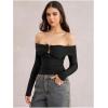 image:imageMakeMeChic Womens Off The Shoulder Crop Tops Ruched Long Sleeve Fitted Going Out T ShirtBlack