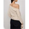 image:imageMakeMeChic Womens Off The Shoulder Sweatshirt Asymmetrical Tops Y2k Long Sleeve T Shirt Going Out TopsApricot