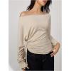 image:imageMakeMeChic Womens Off The Shoulder Sweatshirt Asymmetrical Tops Y2k Long Sleeve T Shirt Going Out TopsApricot