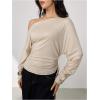 image:imageMakeMeChic Womens Off The Shoulder Sweatshirt Asymmetrical Tops Y2k Long Sleeve T Shirt Going Out TopsApricot