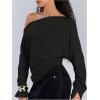 image:imageMakeMeChic Womens Off The Shoulder Sweatshirt Asymmetrical Tops Y2k Long Sleeve T Shirt Going Out TopsBlack