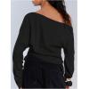 image:imageMakeMeChic Womens Off The Shoulder Sweatshirt Asymmetrical Tops Y2k Long Sleeve T Shirt Going Out TopsBlack