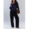 image:imageMakeMeChic Womens Off The Shoulder Sweatshirt Asymmetrical Tops Y2k Long Sleeve T Shirt Going Out TopsBlue
