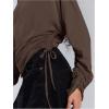 image:imageMakeMeChic Womens Off The Shoulder Sweatshirt Asymmetrical Tops Y2k Long Sleeve T Shirt Going Out TopsBrown