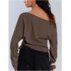 image:imageMakeMeChic Womens Off The Shoulder Sweatshirt Asymmetrical Tops Y2k Long Sleeve T Shirt Going Out TopsBrown
