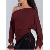 image:imageMakeMeChic Womens Off The Shoulder Sweatshirt Asymmetrical Tops Y2k Long Sleeve T Shirt Going Out TopsRose Red