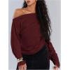 image:imageMakeMeChic Womens Off The Shoulder Sweatshirt Asymmetrical Tops Y2k Long Sleeve T Shirt Going Out TopsRose Red