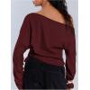 image:imageMakeMeChic Womens Off The Shoulder Sweatshirt Asymmetrical Tops Y2k Long Sleeve T Shirt Going Out TopsRose Red