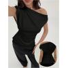 image:imageMakeMeChic Womens Off The Shoulder Tank Tie Back Sleeveless Business Dressy TopsBlack